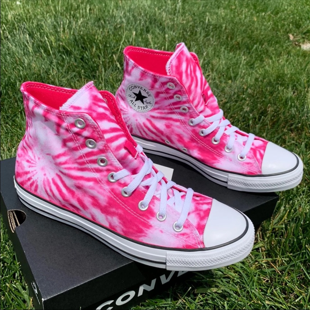 Converse All Star CTAS HI Sneakers in Pink Tie Dye - Picture 9 of 11